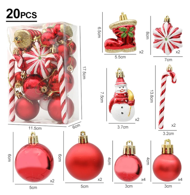 29/20Pcs Christmas Ornaments - Snowman, Candy Cane, Star