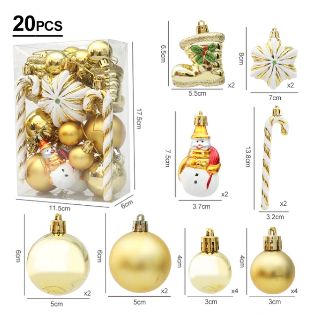 29/20Pcs Christmas Ornaments - Snowman, Candy Cane, Star