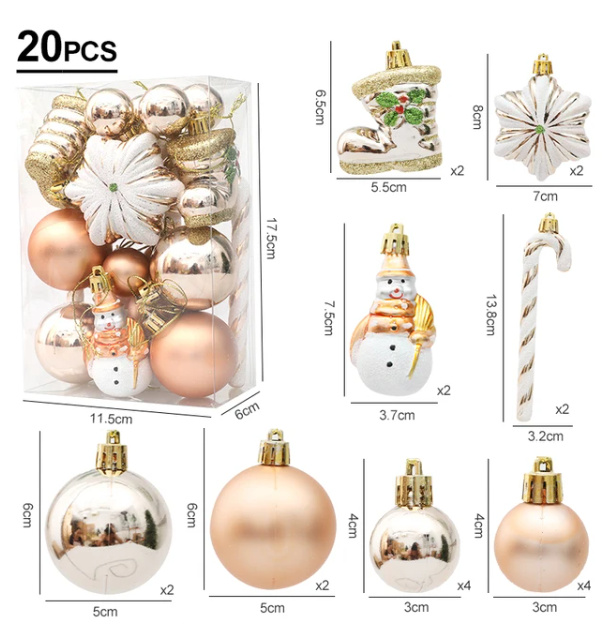 29/20Pcs Christmas Ornaments - Snowman, Candy Cane, Star